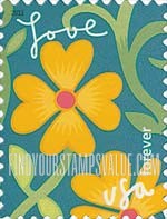 FindYourStampsValue: GARDEN OF LOVE - Yellow Orange Flowers, Self-Adhesive stamp