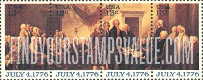 FindYourStampsValue: DECLARATION OF INDEPENDENCE - American Bicentennial, strip of 4